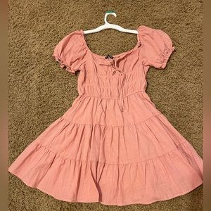 SHEIN Tie Neck Ruched Bust Puff Sleeve Tiered Dress